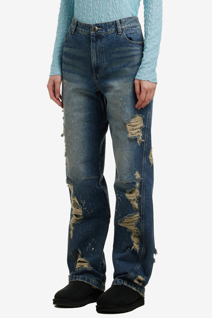 CRYSTAL-EMBELLISHED RIPPED JEANS - WORKSOUT WORLDWIDE