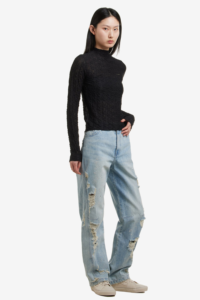 CRYSTAL-EMBELLISHED RIPPED JEANS - WORKSOUT WORLDWIDE
