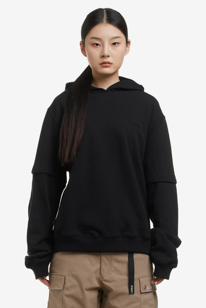BACK CUT-OUT LAYERED HOODIE - WORKSOUT WORLDWIDE