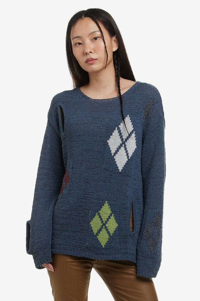 ARGYLE CUT-OUT KNIT PULLOVER - WORKSOUT WORLDWIDE