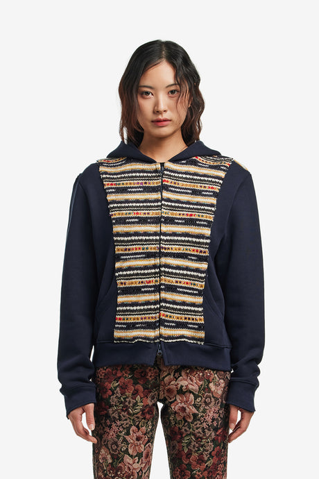 FABRIC BLOCK HOODED ZIP-UP