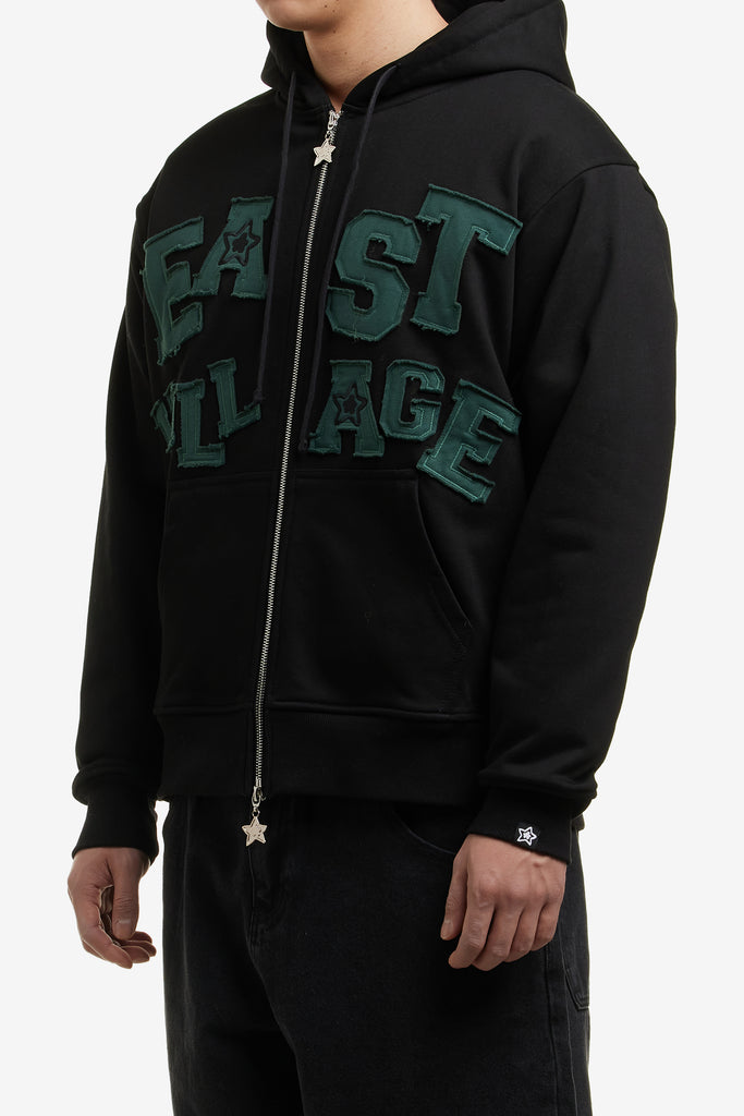 EAST VILLAGE PATCHWORK FULL ZIP HOODIE - WORKSOUT WORLDWIDE