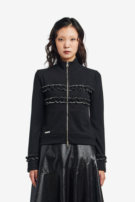 SHIMMER FRILL HIGH-NECK JACKET