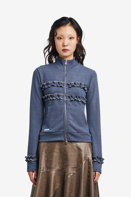 SHIMMER FRILL HIGH-NECK JACKET