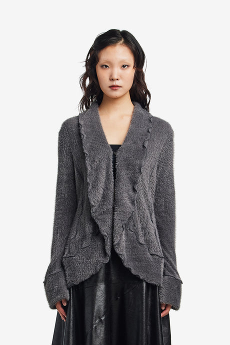 FUZZY RUFFLED CARDIGAN