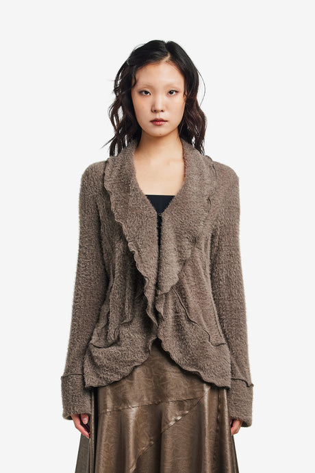 FUZZY RUFFLED CARDIGAN