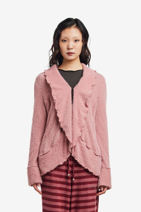 FUZZY RUFFLED CARDIGAN
