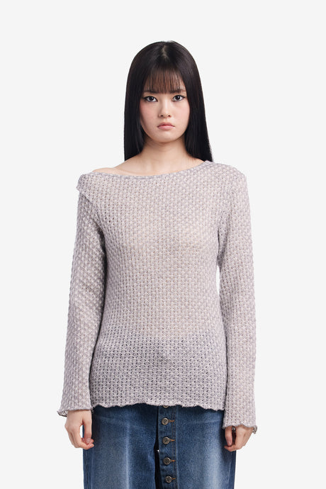 CROCHET KNITTED ONE-SHOULDER SWEATER