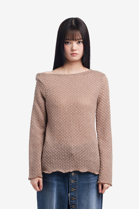 CROCHET KNITTED ONE-SHOULDER SWEATER