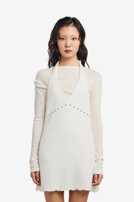 FURRY STUDDED HALTER DRESS