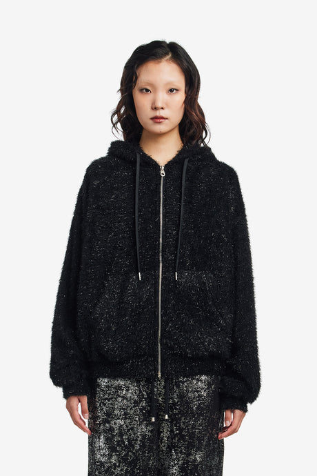 GLITTER FURRY ZIP-UP HOODIE