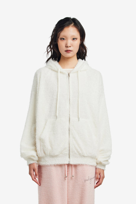 GLITTER FURRY ZIP-UP HOODIE