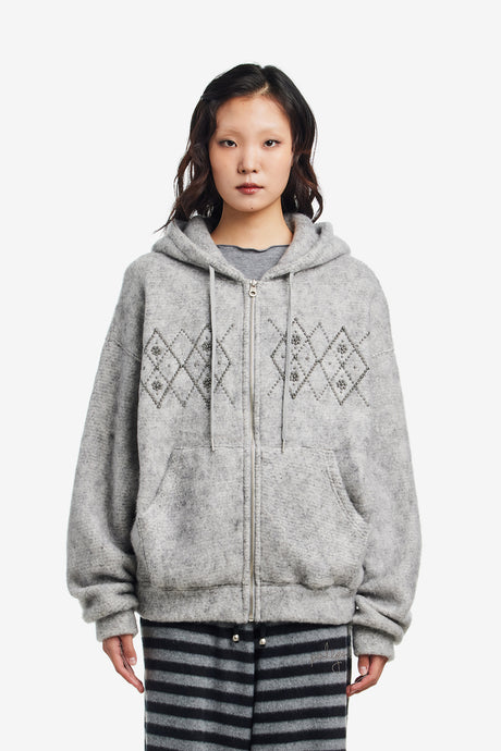 FLUFFY ARGYLE STUDDED HOODIE_ONZI EDITION