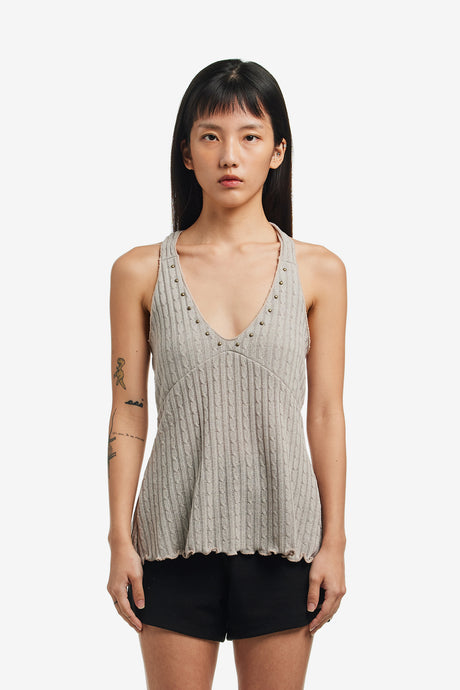 STUDDED CABLE HALTER TOP