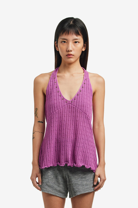 STUDDED CABLE HALTER TOP