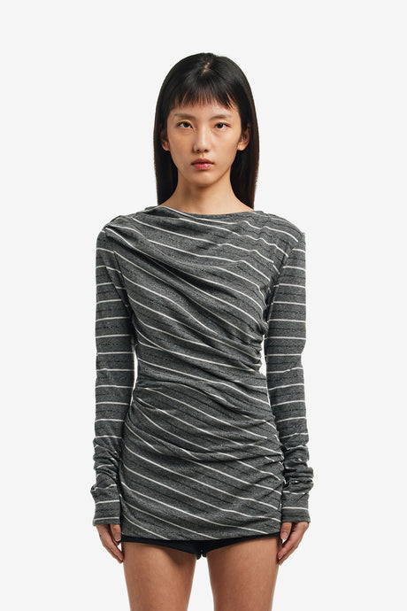 STRIPE RUCHED LONG JERSEY