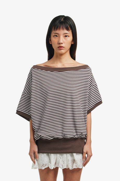 STRIPE ONE-SHOULDER TEE