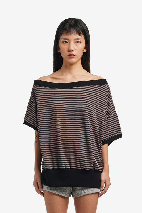 STRIPE ONE-SHOULDER TEE