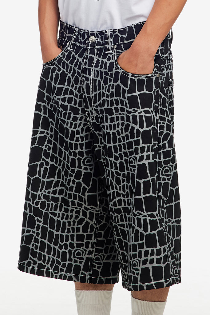 CROC PRINT DENIM SHORT - WORKSOUT WORLDWIDE