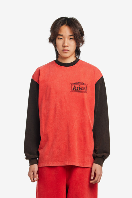 AGED COLOUR BLOCK ANCIENT TEMPLE LS TEE