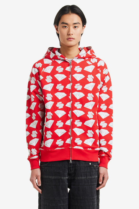 DIAMONDS & DOLLARS ZIP-THROUGH HOOD