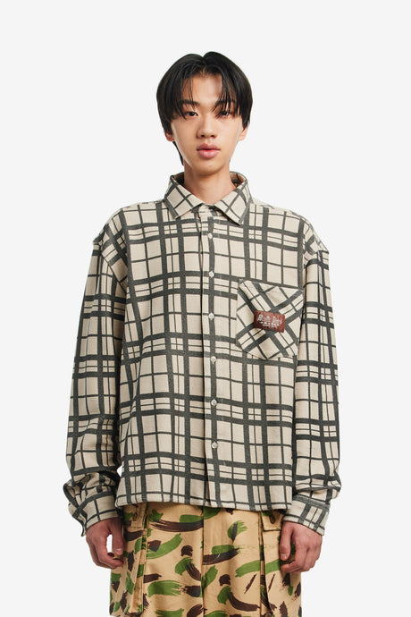 PLAID FRENCH TERRY BUTTON UP