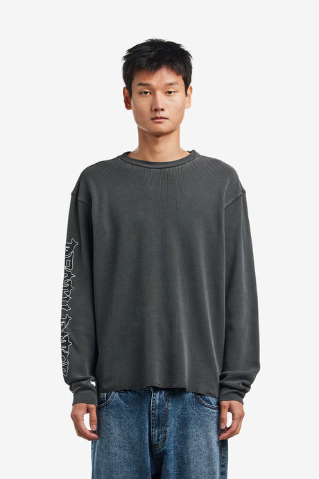 SCRIPT SLEEVE WAFFLE TOP