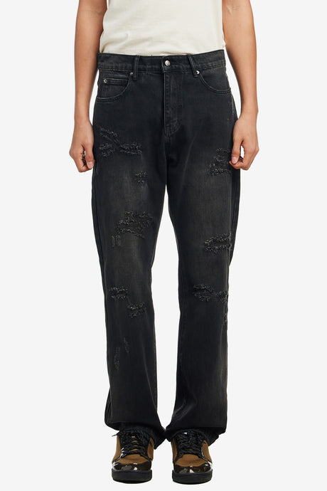 DISTRESSED DENIM PANTS