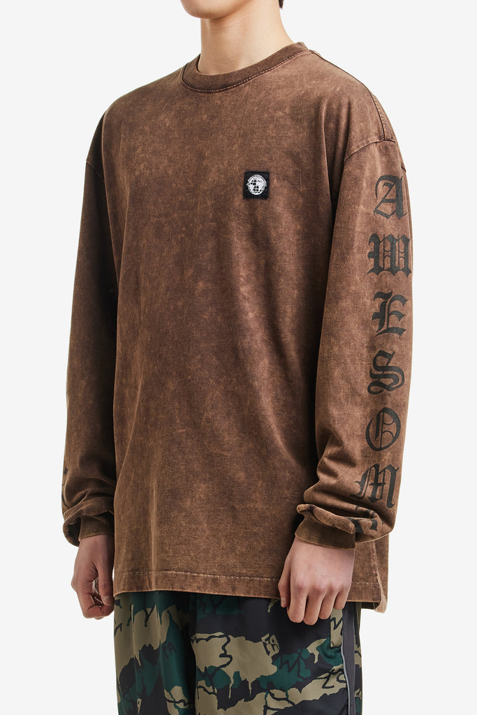 GOTHIC LETTERS WASHED LONG SLEEVE TEE - WORKSOUT WORLDWIDE