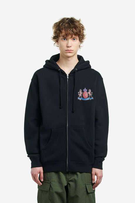 PRINTED CREST ZIP HOODIE