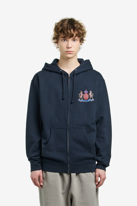 PRINTED CREST ZIP HOODIE