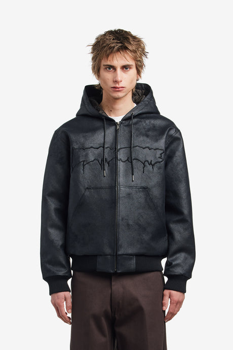FAUX LEATHER HOODED JACKET