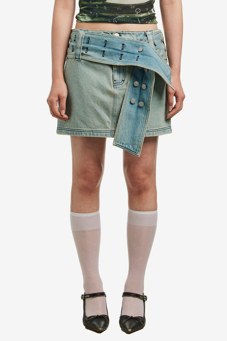 BELTED DENIM SKIRT