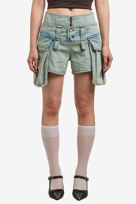 LAYERED BIG POCKET DENIM SHORTS