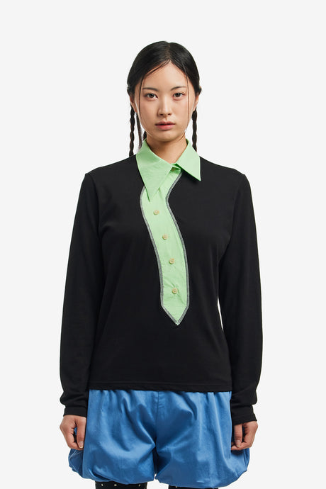 CURVY PLACKET LONG SLEEVES TOP