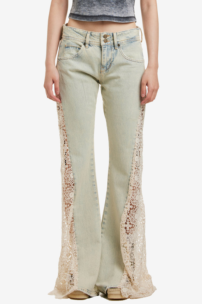 LACE DENIM FLARE PANT - WORKSOUT WORLDWIDE