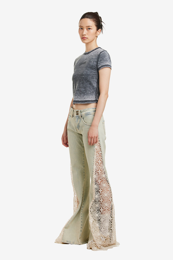 LACE DENIM FLARE PANT - WORKSOUT WORLDWIDE