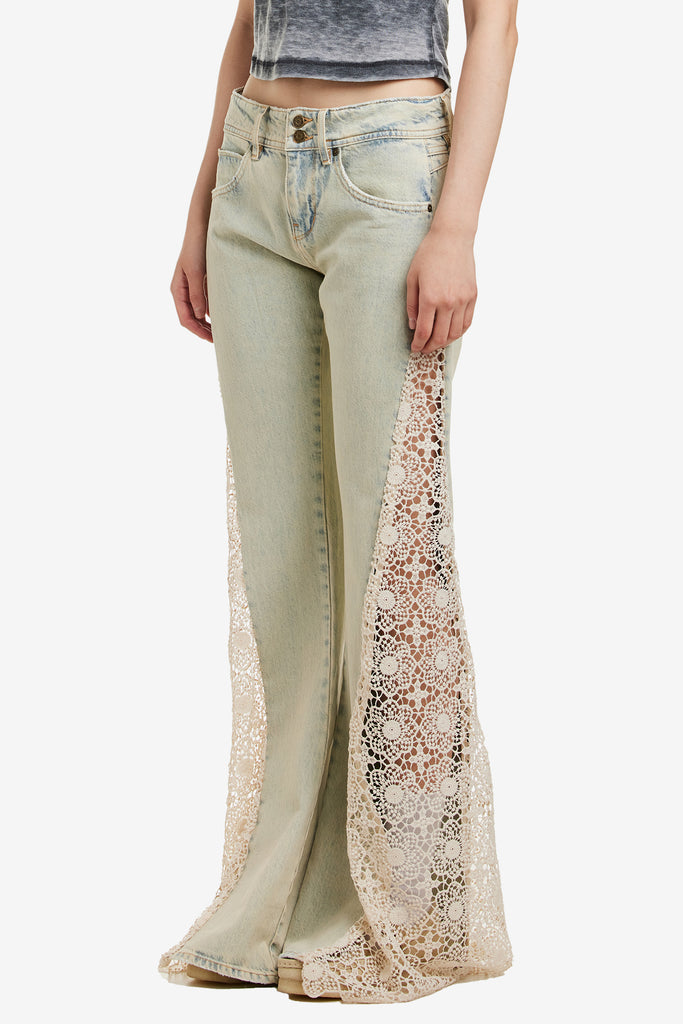 LACE DENIM FLARE PANT - WORKSOUT WORLDWIDE