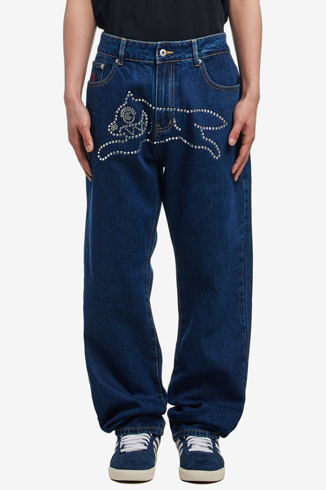 CRYSTAL RUNNING DOG DENIM PANTS