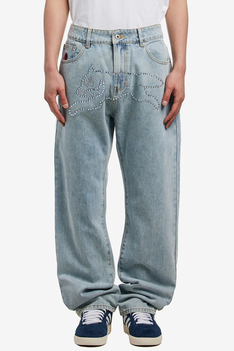 CRYSTAL RUNNING DOG DENIM PANTS
