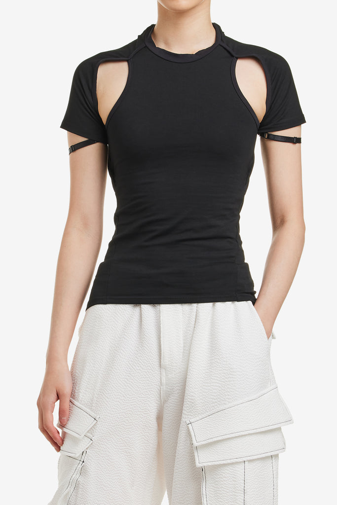 POINTY STRAPS BACK SLIT TEE - WORKSOUT WORLDWIDE