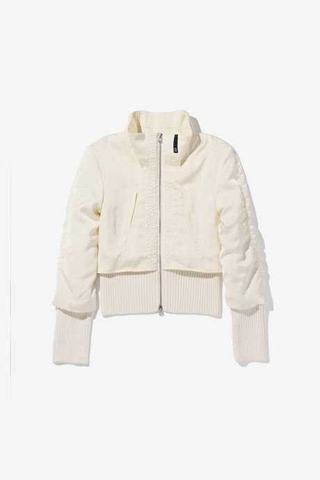 SATIN SHIRRING MOTO JACKET