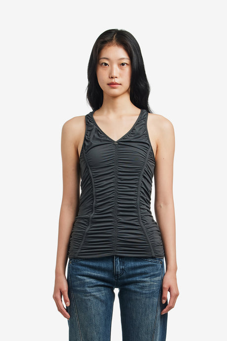RUCHED HALTER SLEEVELESS TOP