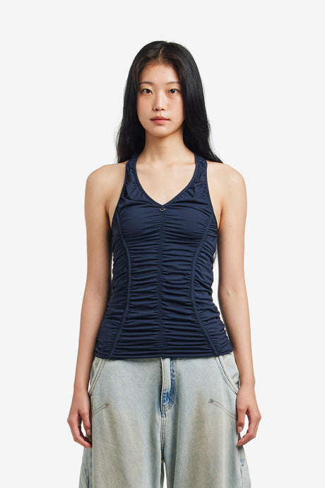 RUCHED HALTER SLEEVELESS TOP