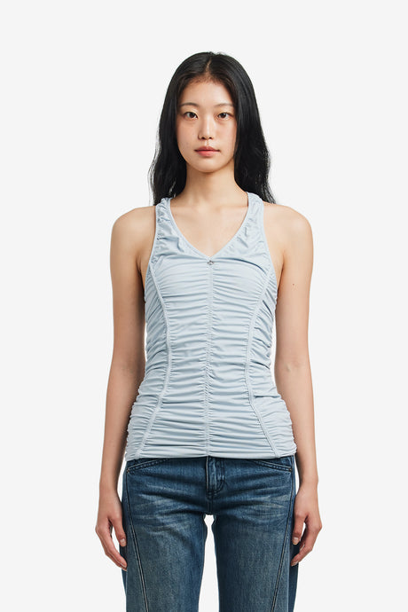 RUCHED HALTER SLEEVELESS TOP