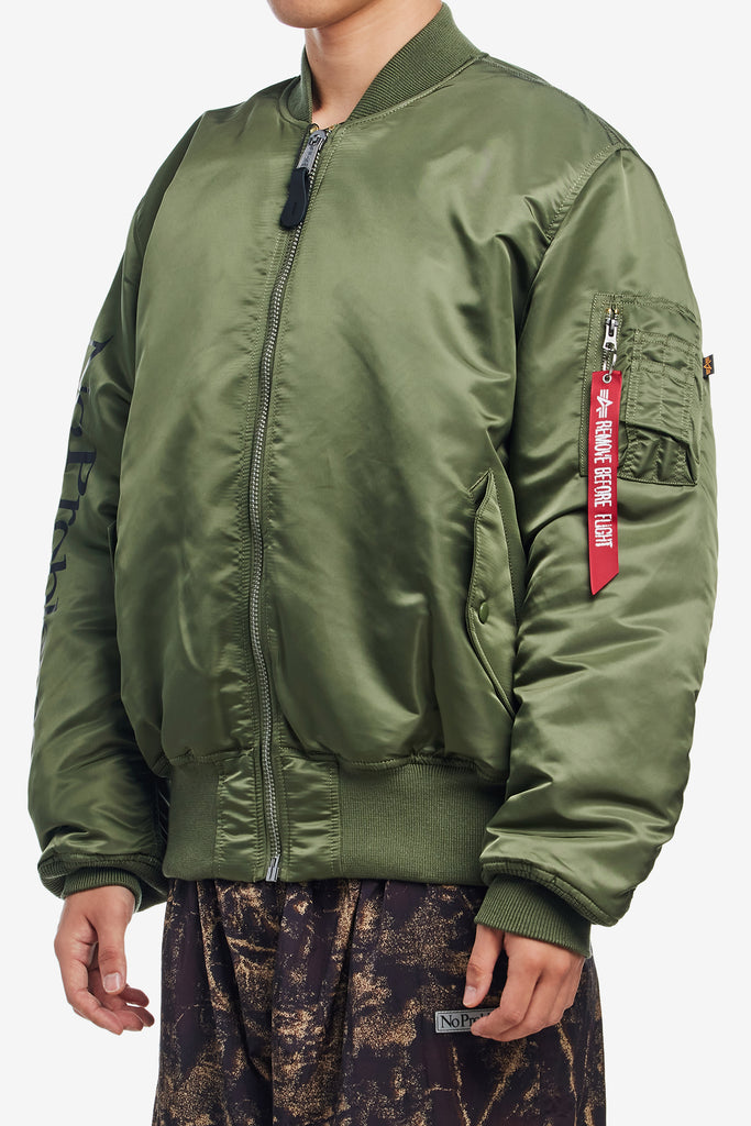 X ALPHA INDUSTRIES NO WAR MA-1 JACKET - WORKSOUT WORLDWIDE