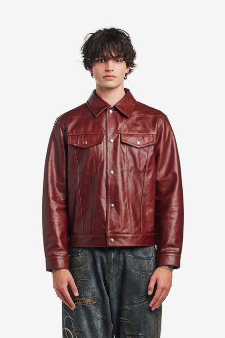 STAR LEATHER TRUCKER JACKET