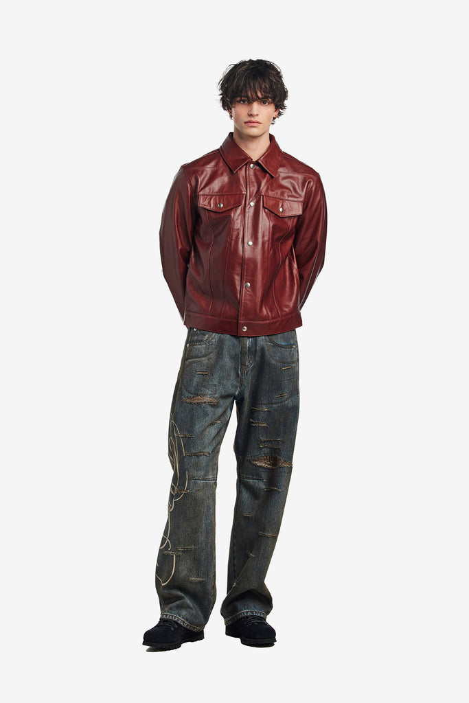 STAR LEATHER TRUCKER JACKET - WORKSOUT WORLDWIDE