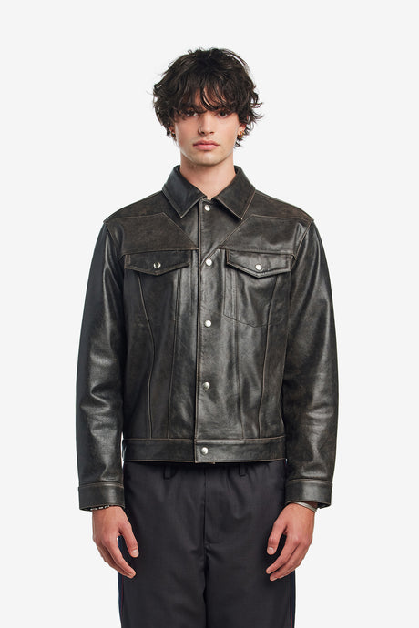 STAR LEATHER TRUCKER JACKET