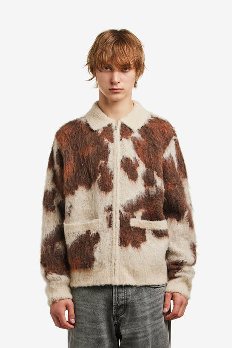 OBEY COW PATTERN ZIP SWEATER
